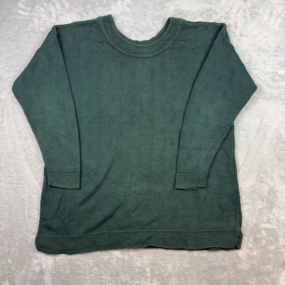 Express Tricot Vintage 90s Men’s Medium Green Cotton Knit Crewneck Sweater
